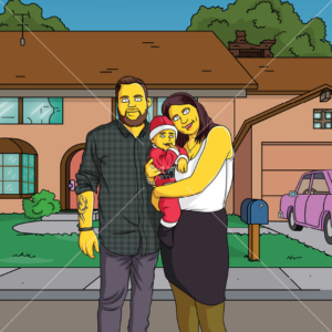 Custom Yellow Cartoon Family Portraits